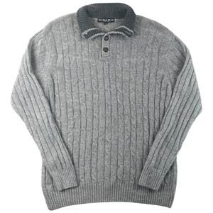 Daniele Blasi Italian Wool Cable Knit Quarter Button Sweater Gray Men’s L